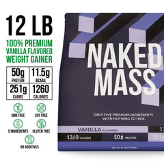 Vanilla Mass Gainer Protein Supplement | Naked Vanilla Mass - 12LB